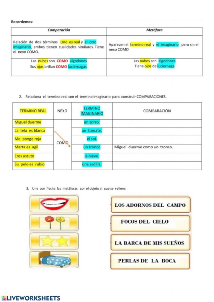 Juegos De Palabras Ejercicios De Comparaci N Y Met Fora Para Ni Os De