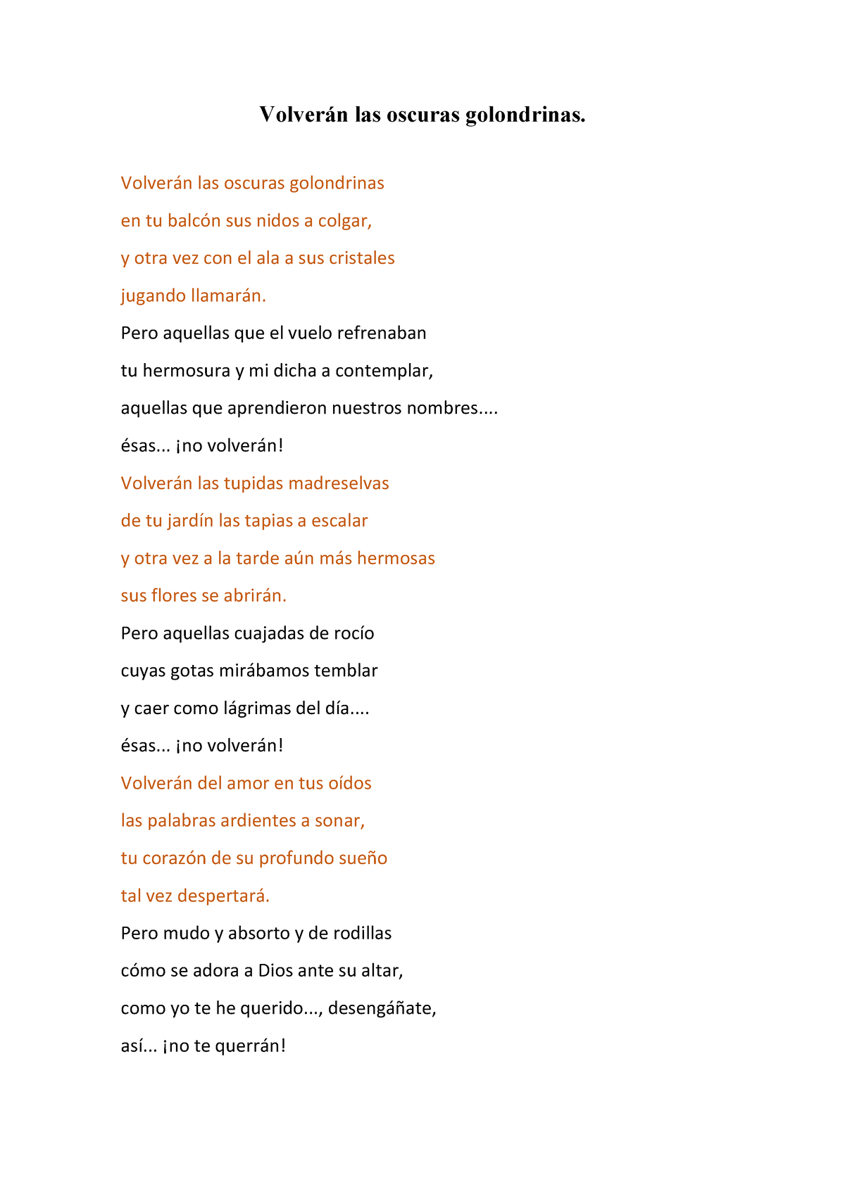 Descarga gratis: Volverán las Oscuras Golondrinas Poema en PDF