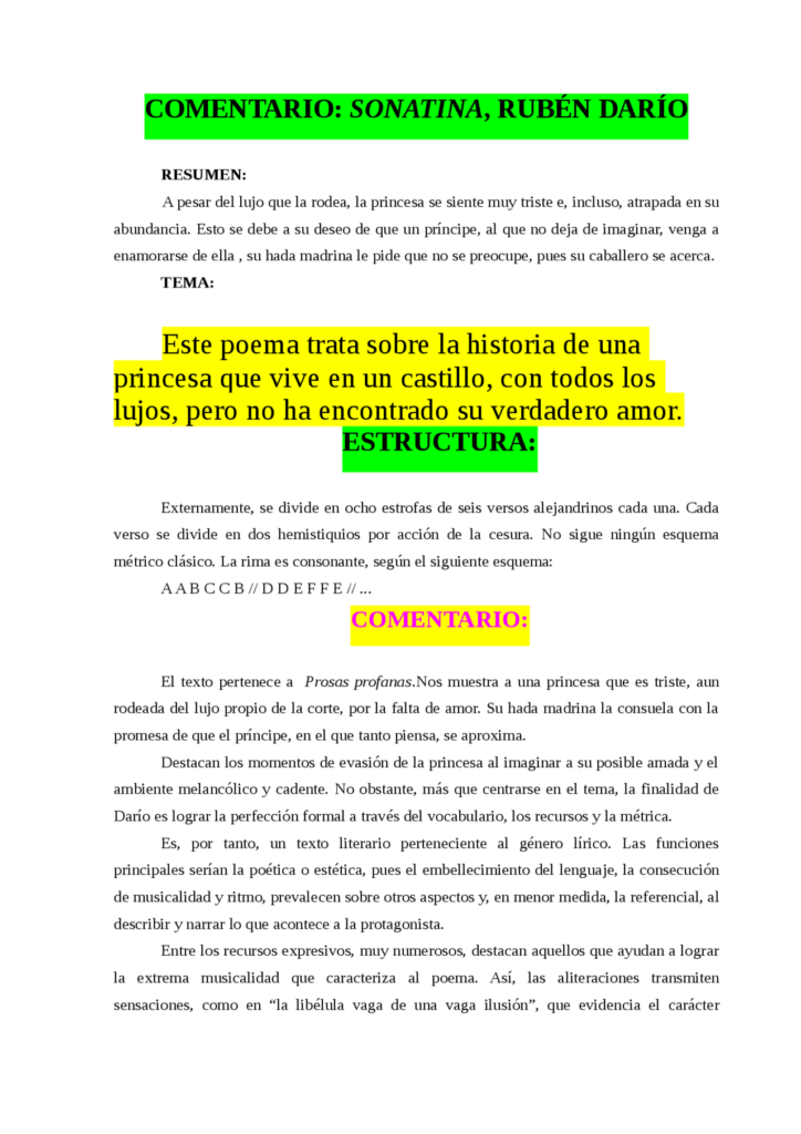 Un análisis profundo de 'Sonatina' de Rubén Darío: Comentario detallado ...